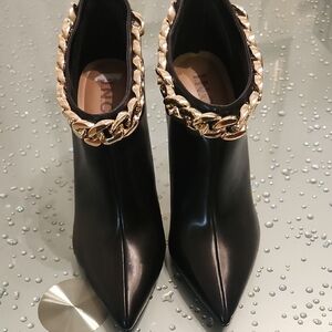 Elegant INC Black Ankle Boots with Gold Chain .New